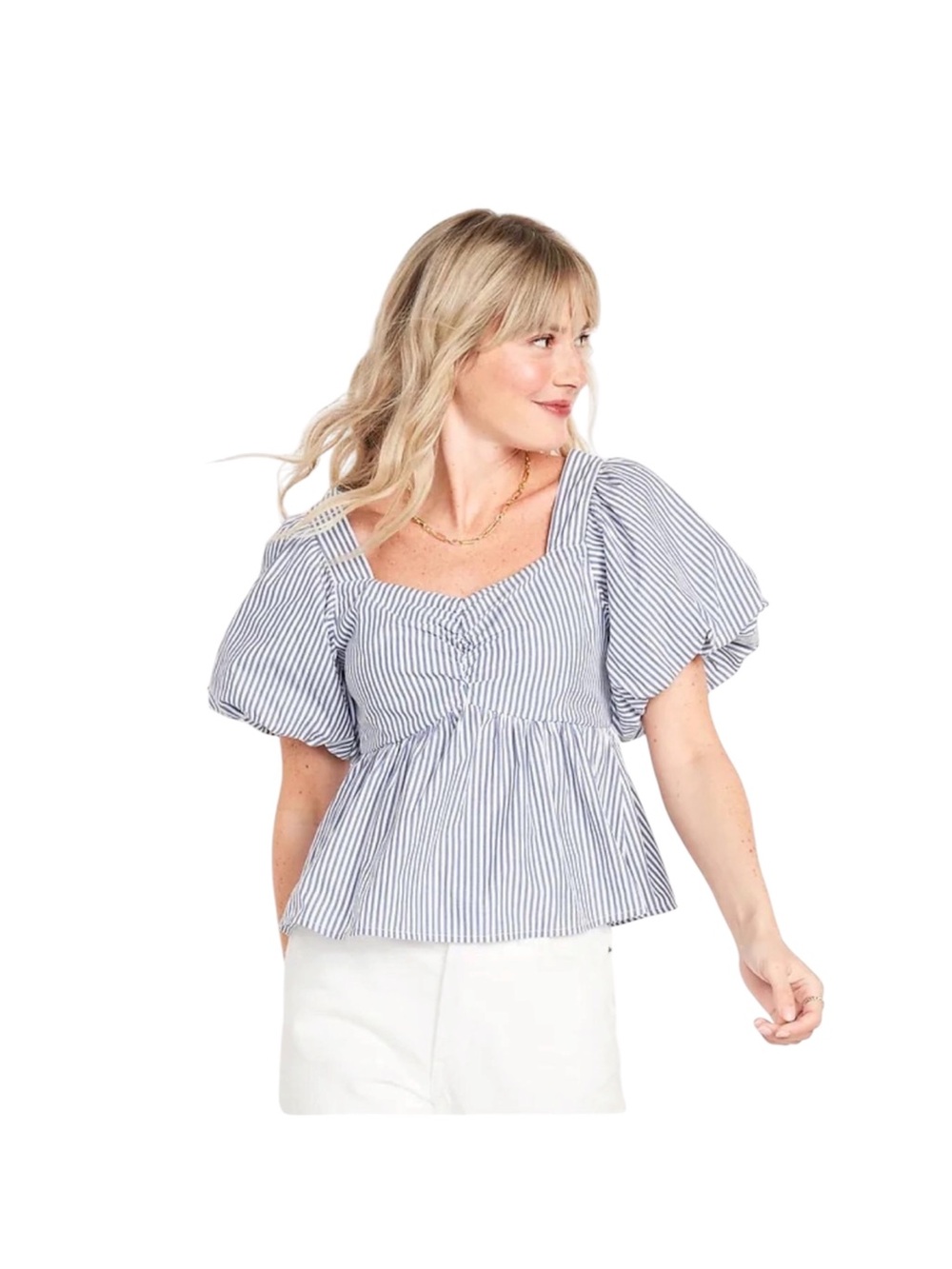 Old Navy puff-sleeved striped smocked baby doll swing blouse - large